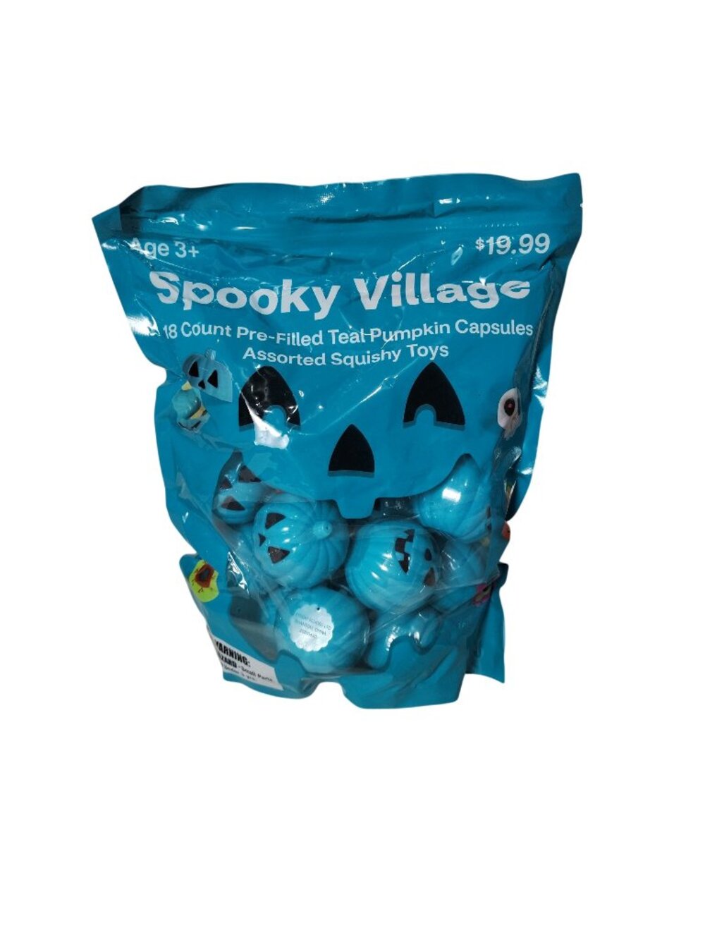Spooky Village 18 Count Pre-Filled Teal Pumpkin Capsules Assorted Squishy Toys